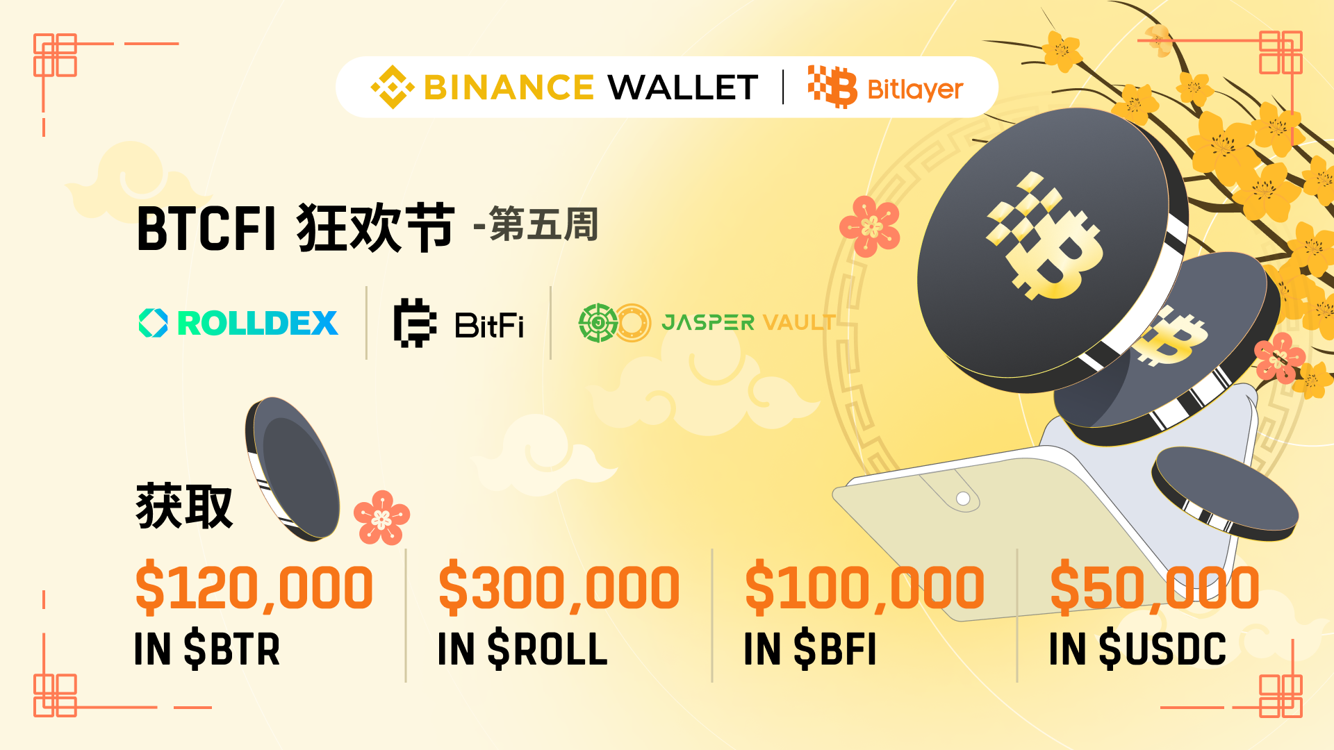Bitlayer BTCFI狂欢节第5周：参与BitFi & Jasper Vault & RollDex交互，瓜分57万美元代币奖池